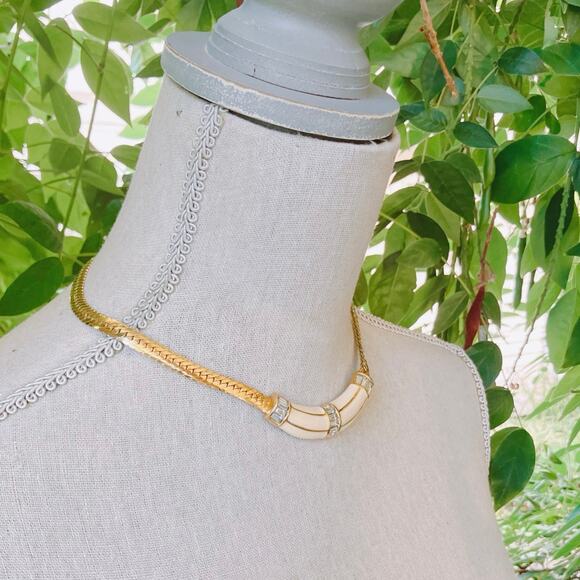 VTG Signed Swarovski Necklace Gold Tone Baguette Rhinestone 1980s Statement - Picture 6 of 16